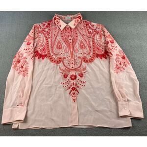 Etro Blooming Paisley Silk Blouse Women 50 Light Pink Print Long Sleeve Collared